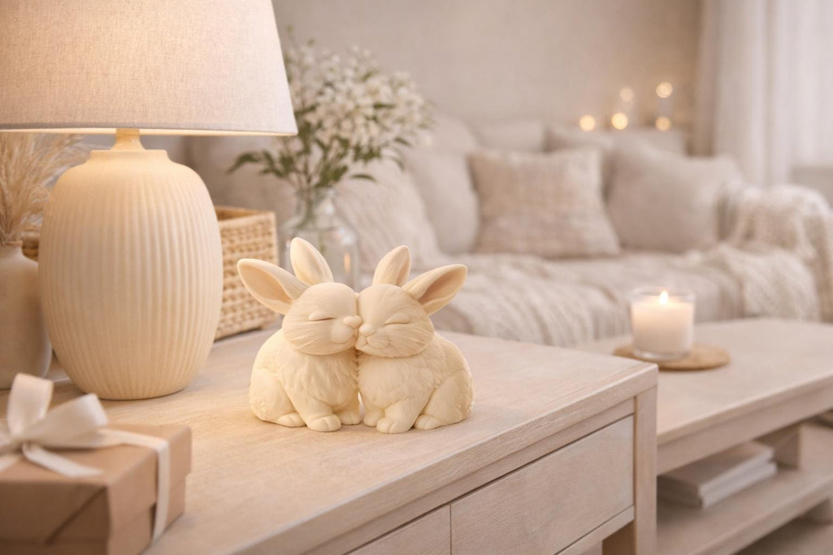 Bunny Couple Sculpture | Romantic Rabbit Decor | Minimalist Easter Ornament | Cute Nursery Shelf Art | Wedding or Anniversary Gift