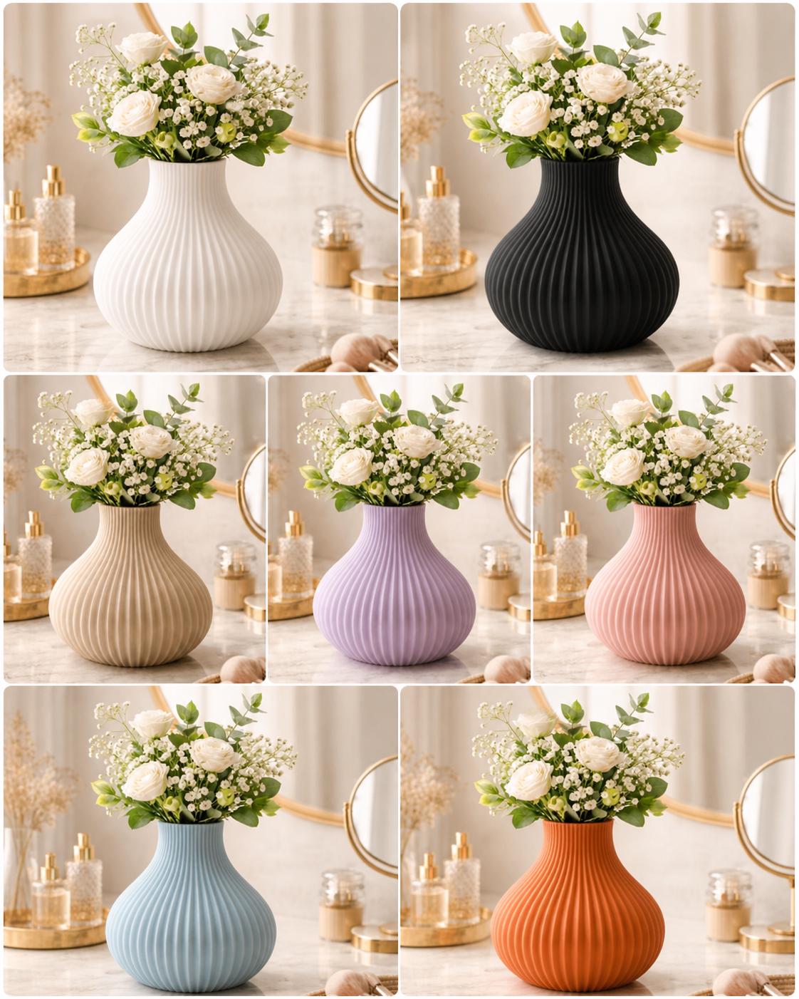 Ribbed Vases & Tray Set | Neutral Summer Flower Arrangement | Coffee Table Centrepiece | Minimalist Home Decor Gift