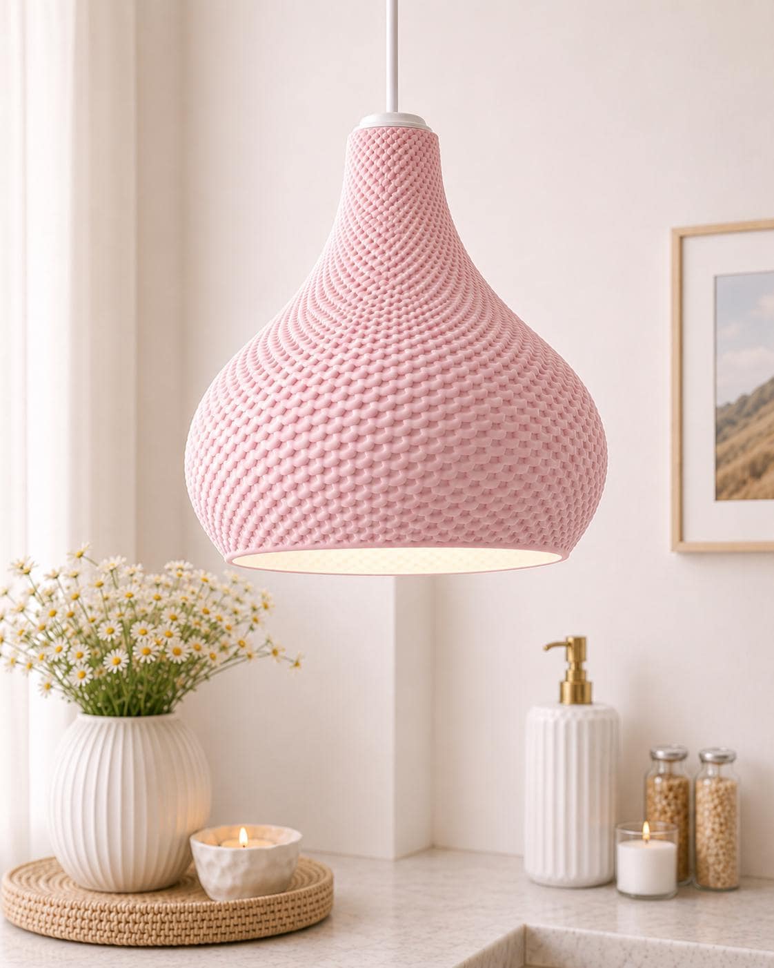 Textured Teardrop Pendant Lampshade | Modern Ceiling Light Shade | Woven Effect Hanging Lamp | Minimalist Home Lighting Decor