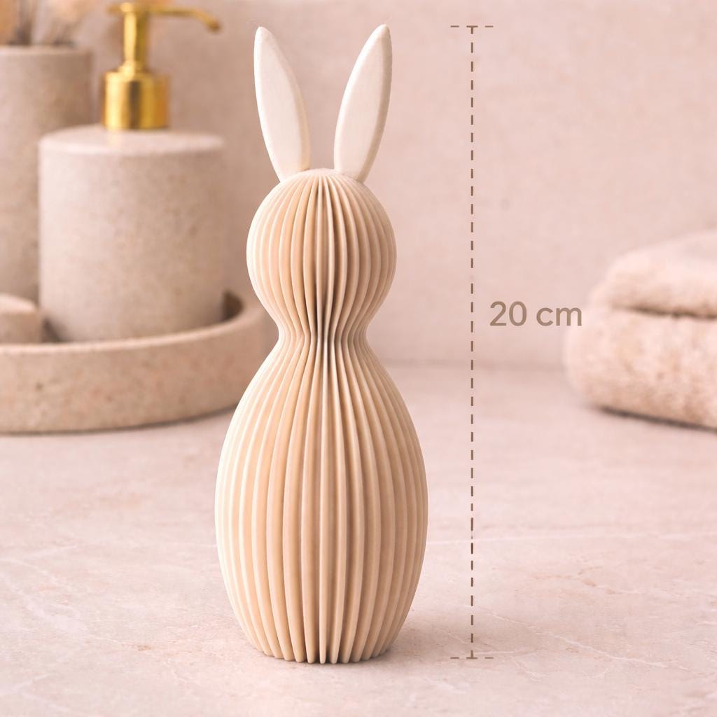 Ribbed Bunny Ornament for Easter | Minimalist Easter Decor | Modern Rabbit Figure | Neutral Spring Shelf Decoration, Home Gift