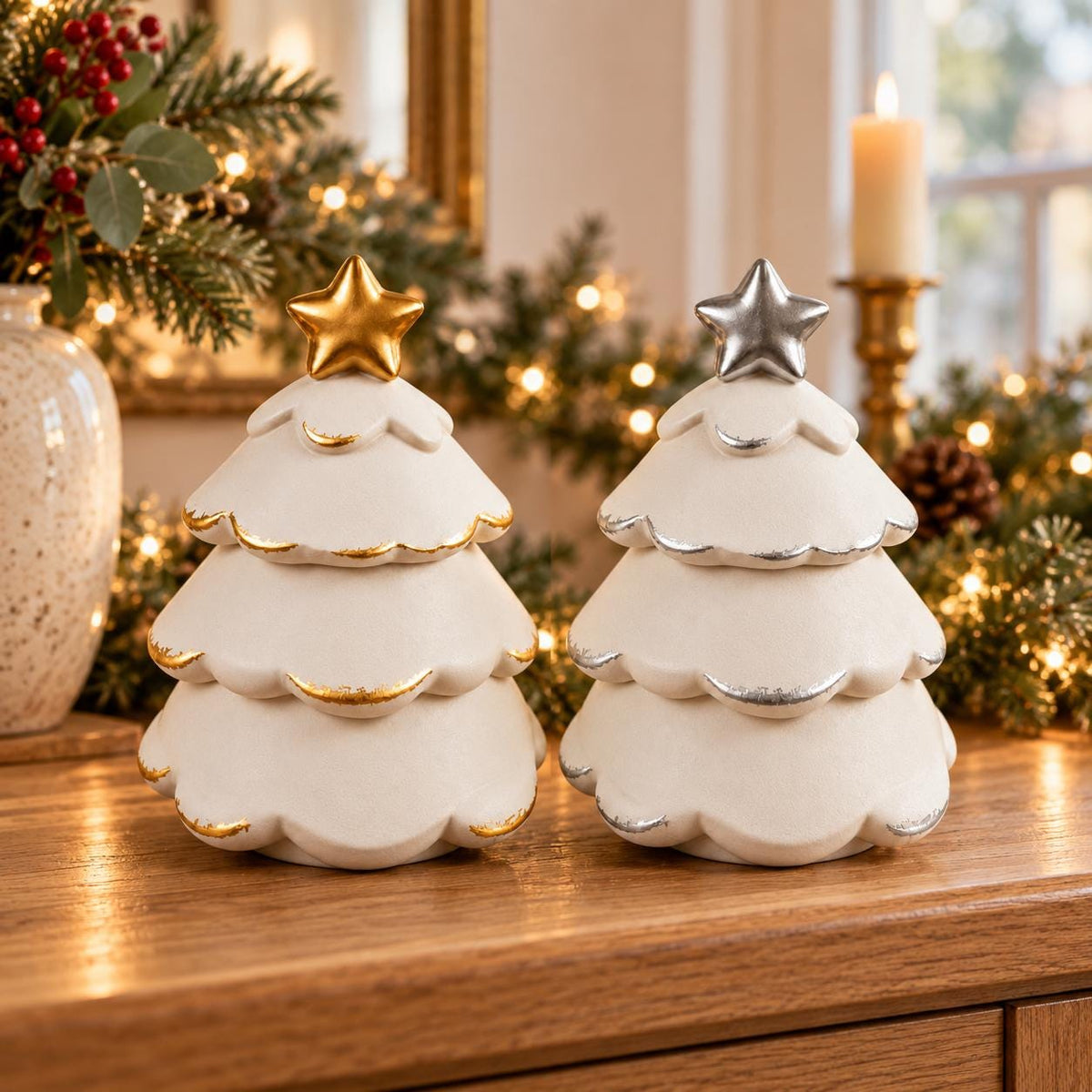 Christmas Candle | White Christmas Tree with 2 Scented Soy Wax | Table and Christmas Decor | Handmade