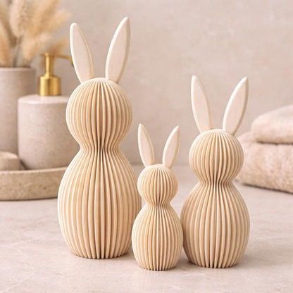 Ribbed Bunny Ornament for Easter | Minimalist Easter Decor | Modern Rabbit Figure | Neutral Spring Shelf Decoration, Home Gift