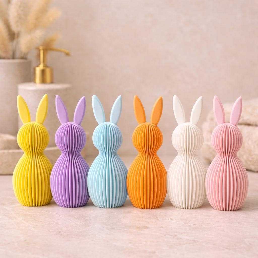 Ribbed Bunny Ornament for Easter | Minimalist Easter Decor | Modern Rabbit Figure | Neutral Spring Shelf Decoration, Home Gift