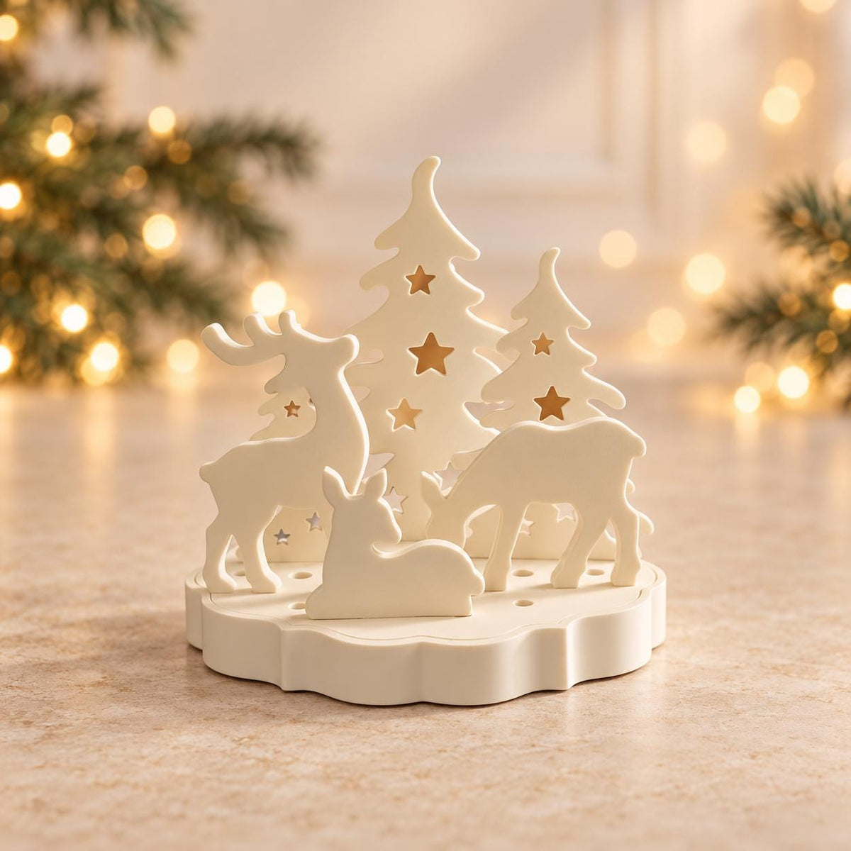 Christmas Reindeer Woodland Scene | Freestanding Festive Ornament & Winter Home Decor