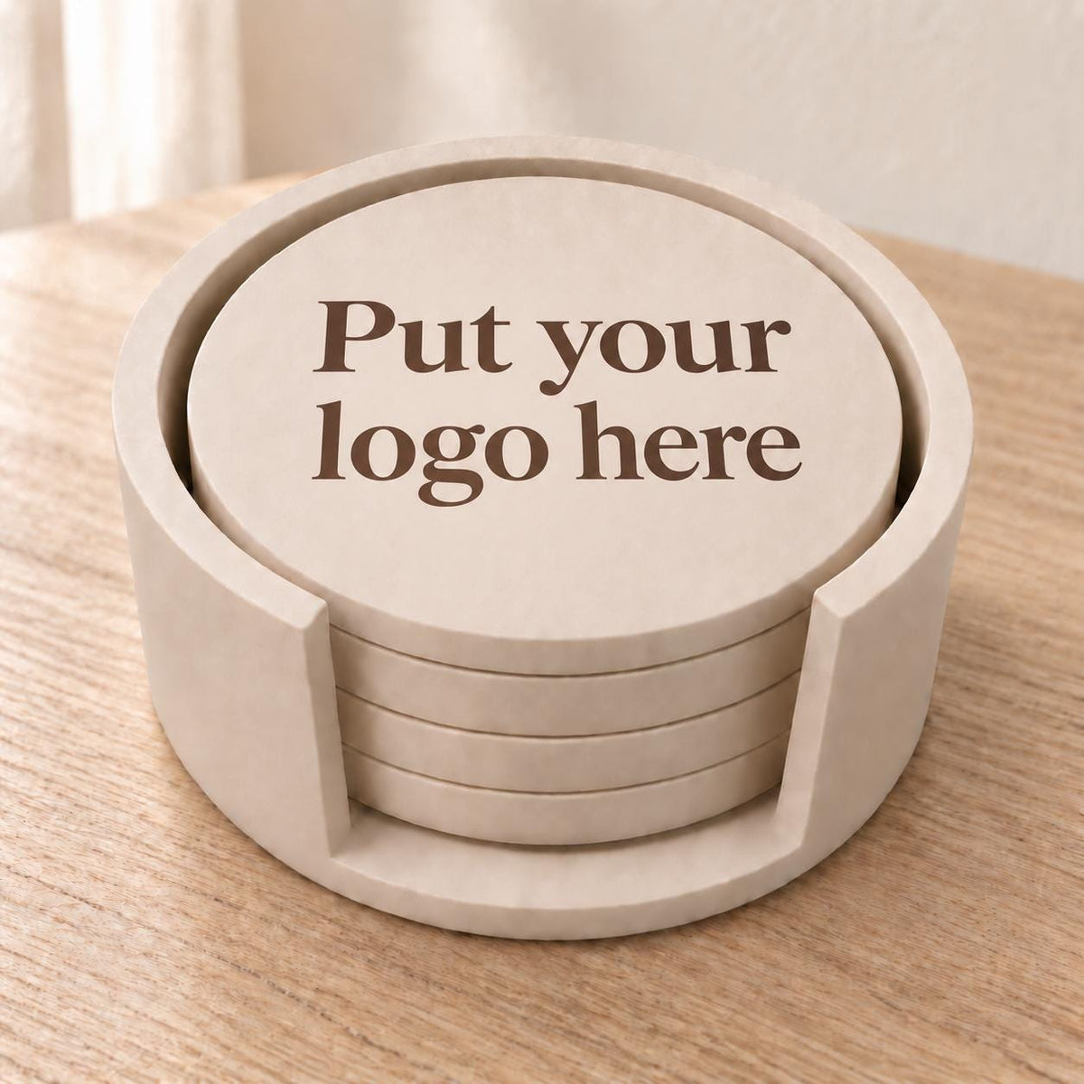 Custom Logo Coaster Set with Holder | Engraved Marble Coasters | Corporate Gifts | Branded Business Stone Coasters