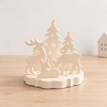 Christmas Reindeer Woodland Scene | Freestanding Festive Ornament & Winter Home Decor