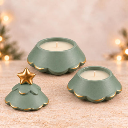 Christmas Tree Candle Set | 3 Piece Decorative Tree with 2 Soy Wax Candles | Handmade Christmas Decor | Secret Santa Gift