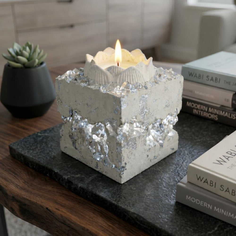 Crystal Tealight Candle Holder | Handmade Concrete Candle Decor