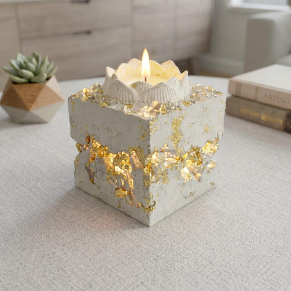 Crystal Tealight Candle Holder | Handmade Concrete Candle Decor
