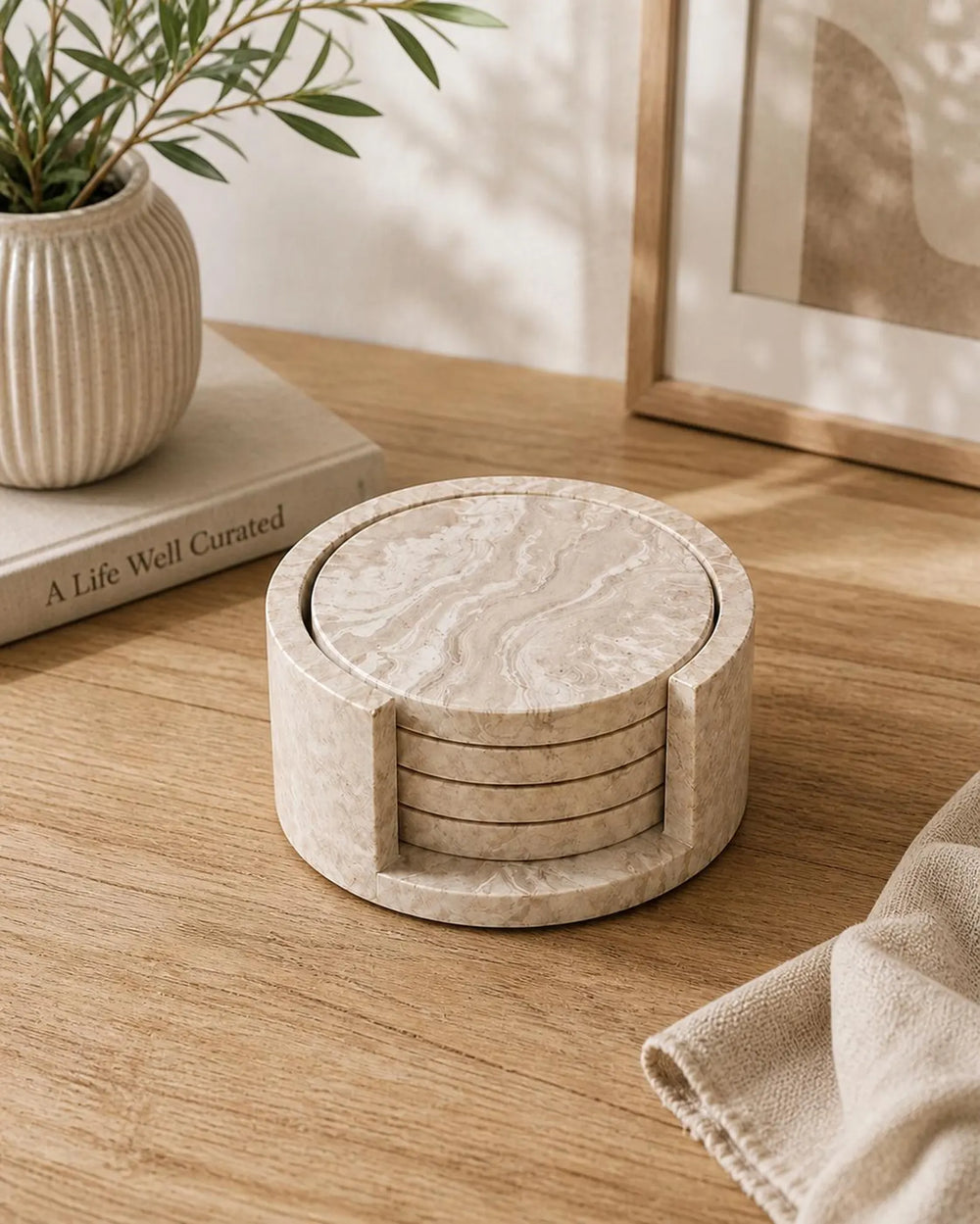 Marble Coaster Set of 4 with Holder