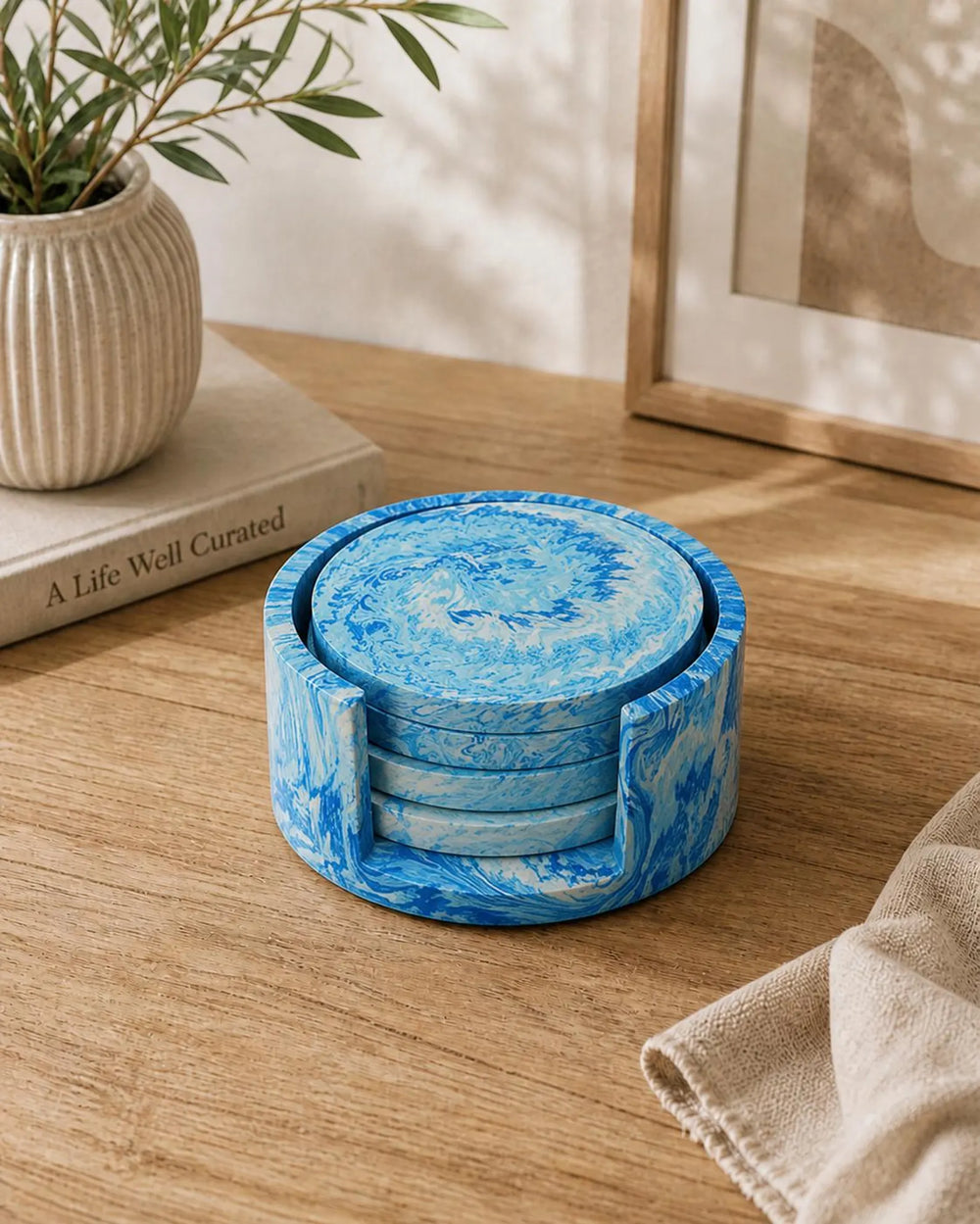 Marble Coaster Set of 4 with Holder