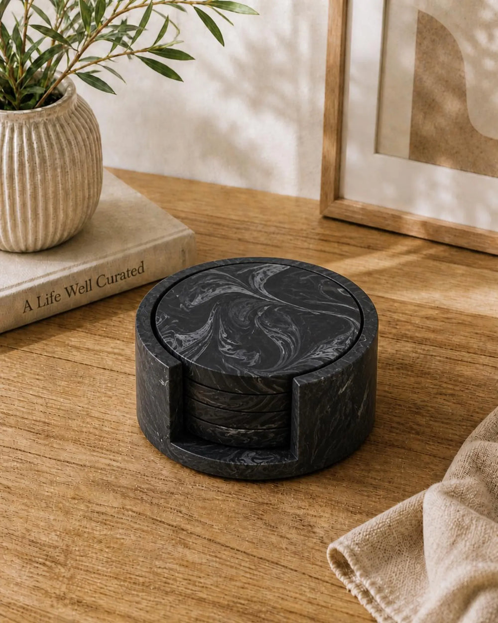 Marble Coaster Set of 4 with Holder