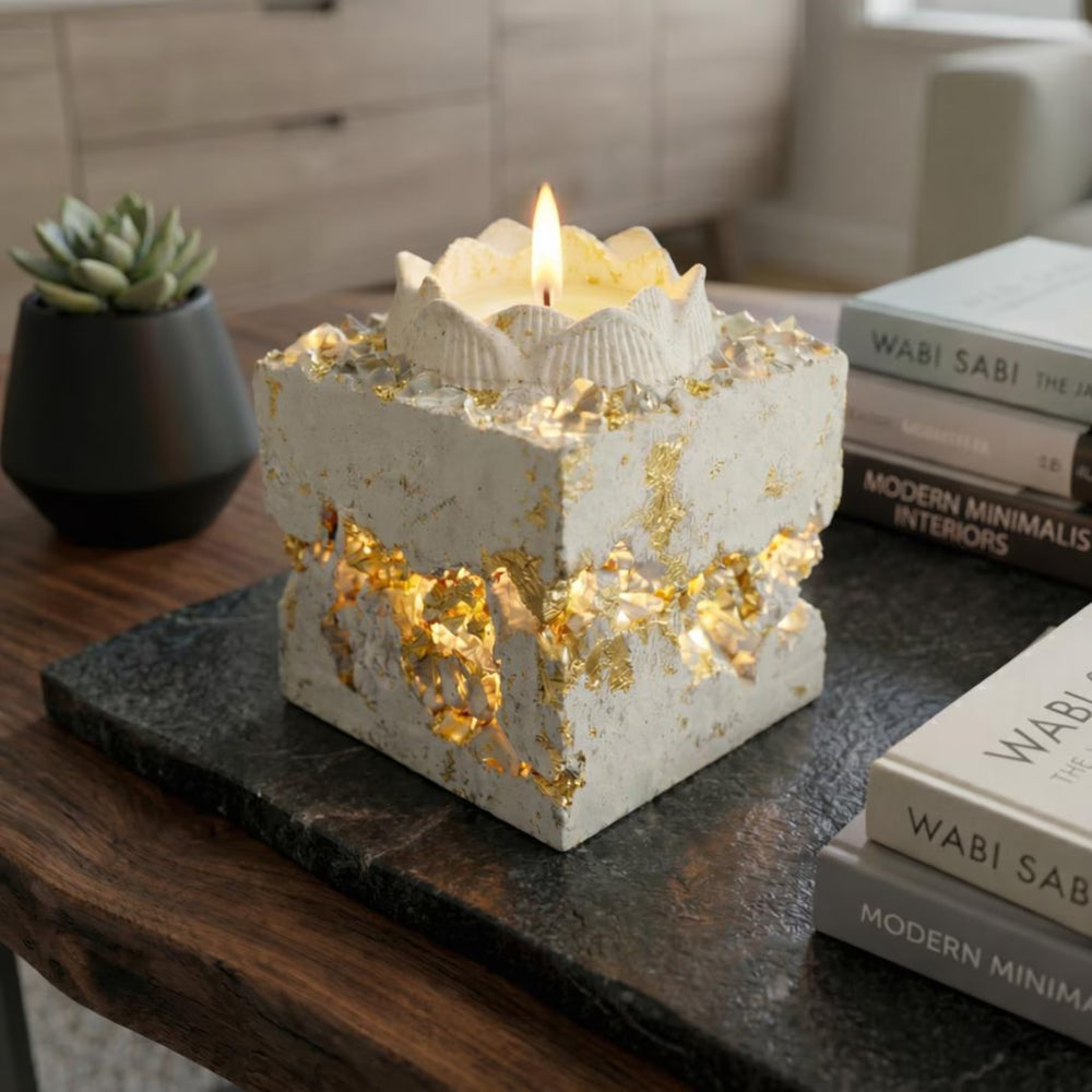 Crystal Tealight Candle Holder | Handmade Concrete Candle Decor