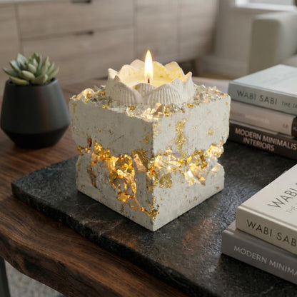 Crystal Tealight Candle Holder | Handmade Concrete Candle Decor
