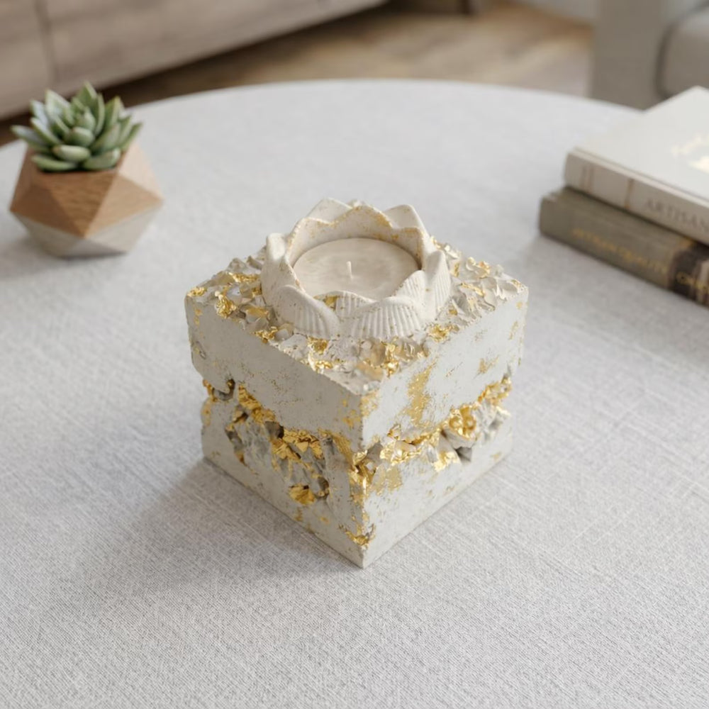 Crystal Tealight Candle Holder | Handmade Concrete Candle Decor