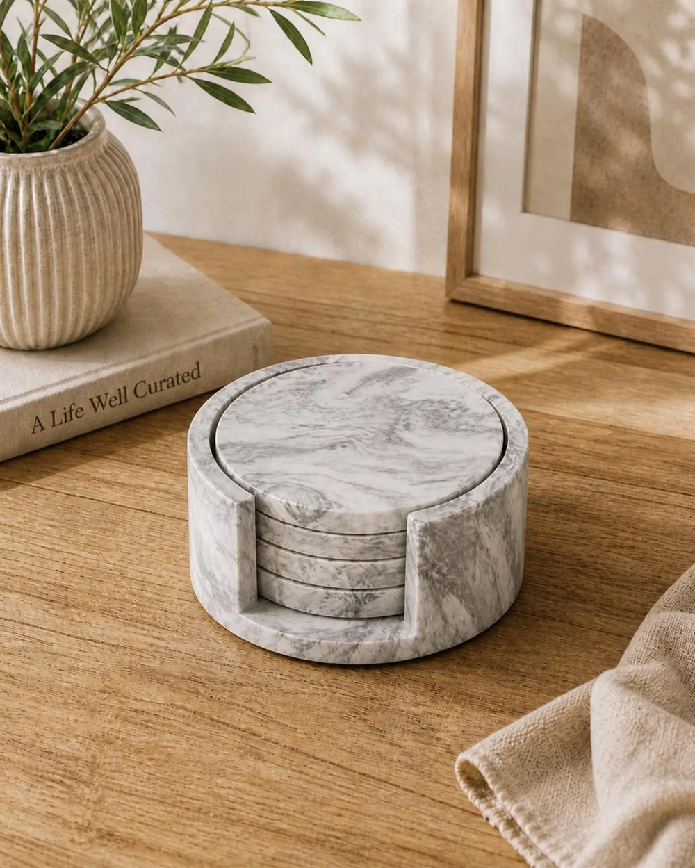 Marble Coaster Set of 4 with Holder