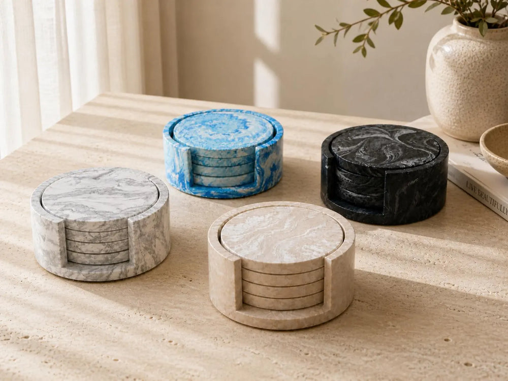 Marble Coaster Set of 4 with Holder