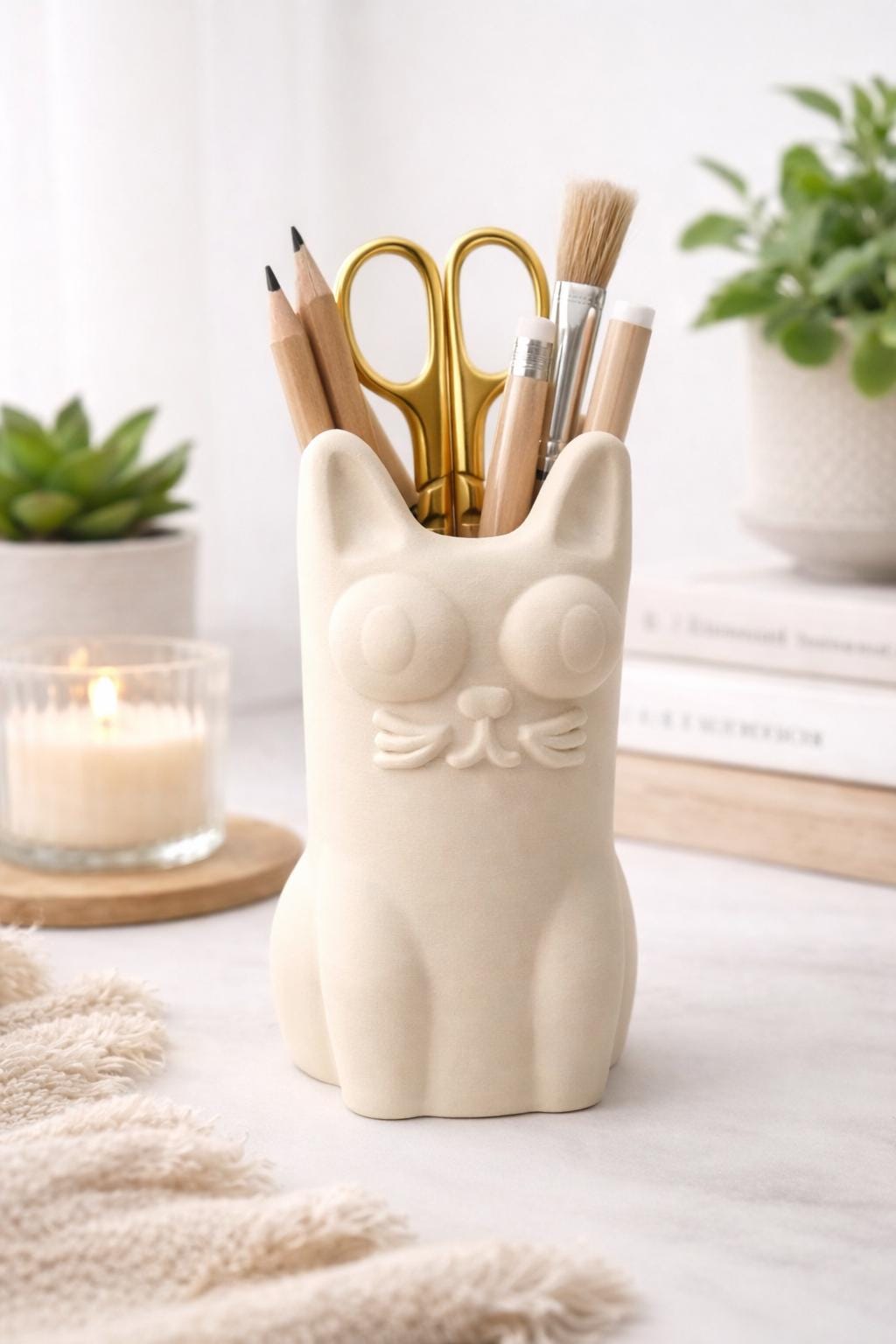 Cat storage pot/ vase - home decor (desk organizer)