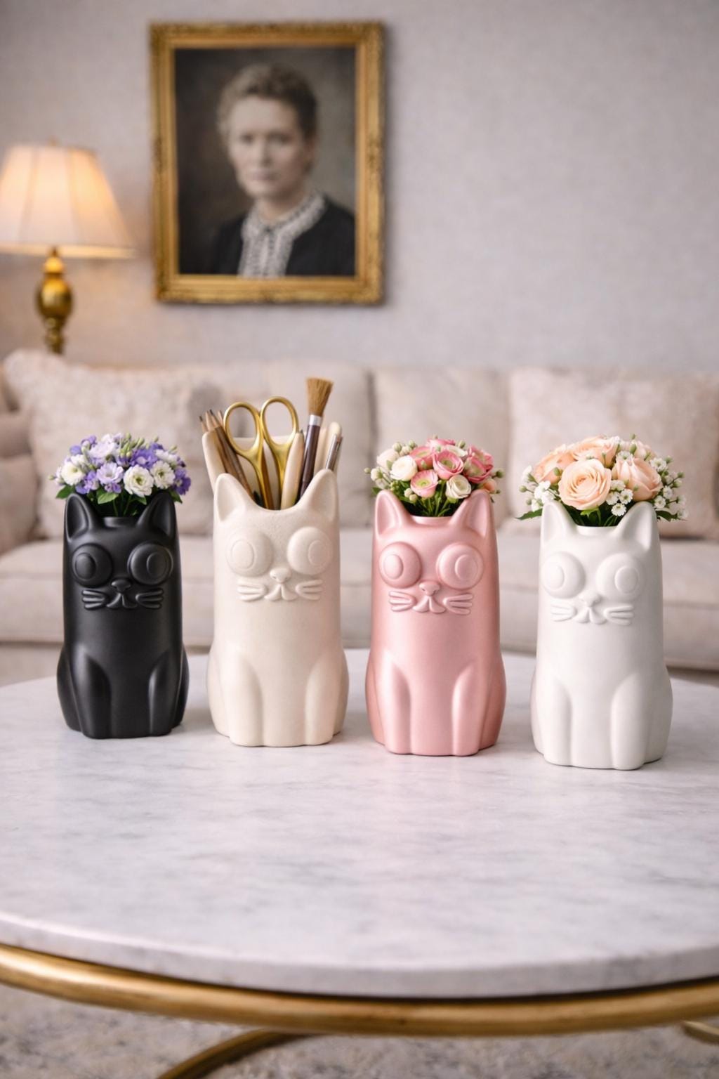 Cat storage pot/ vase - home decor (desk organizer)