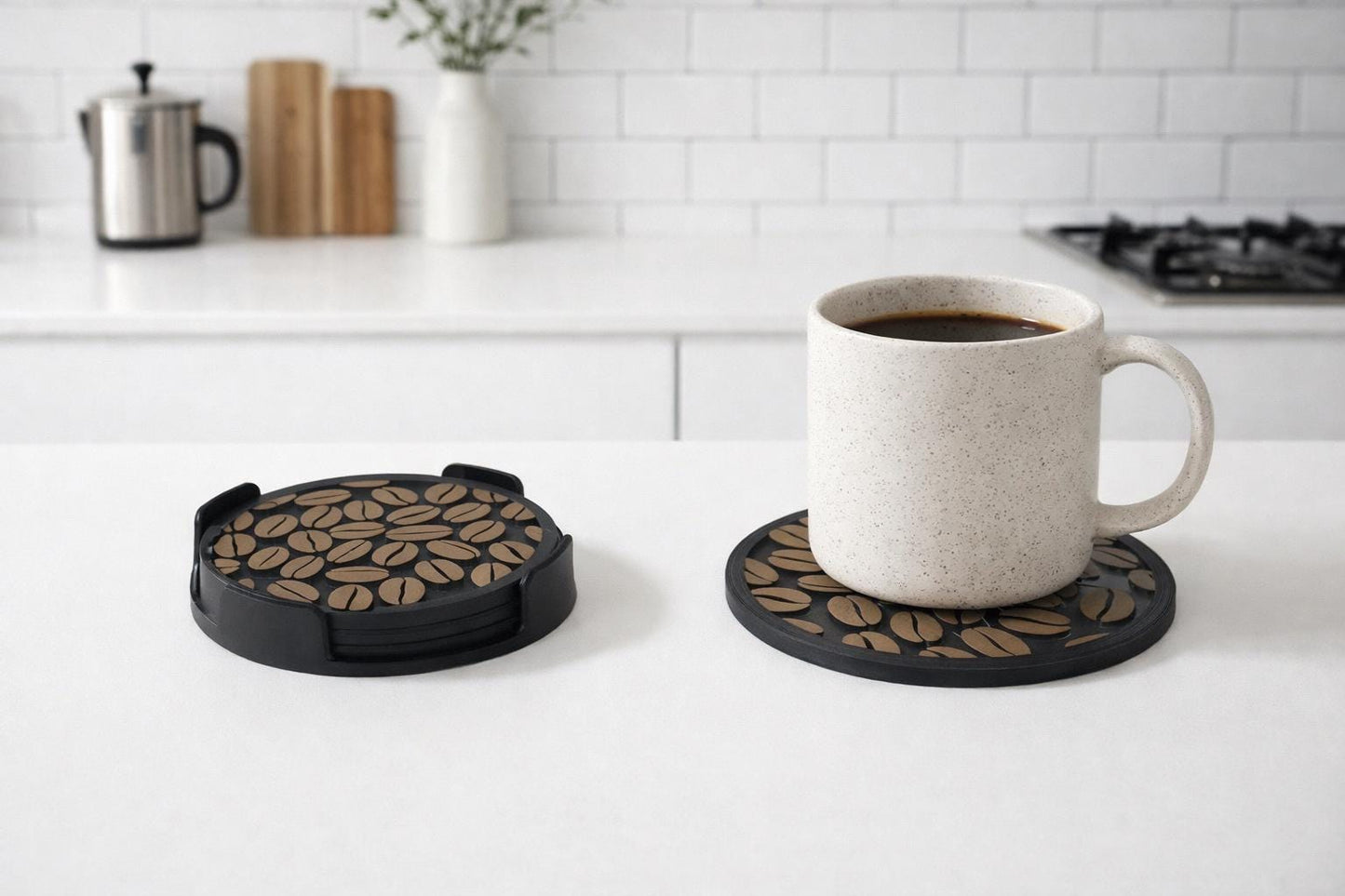 Coffee Bean Coaster Set, Modern Drink Mat, Kitchen Decor, Gift for Coffee Lover, Cup Mug Stand, Minimalist Table Accessory