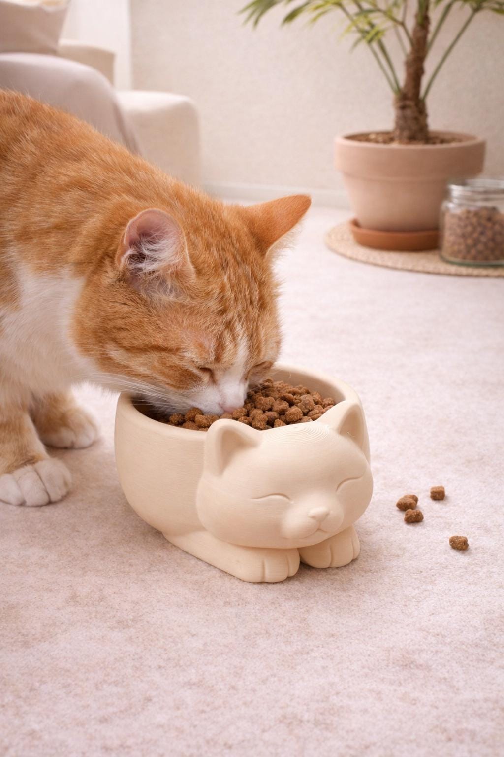 Cat Food Bowl | Cute Kitty Pet Feeder | Raised Dish for Dry Food | Modern Minimal Design