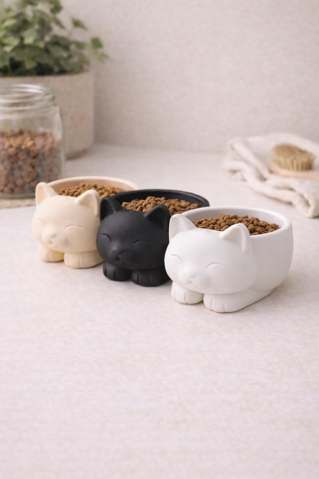 Cat Food Bowl | Cute Kitty Pet Feeder | Raised Dish for Dry Food | Modern Minimal Design