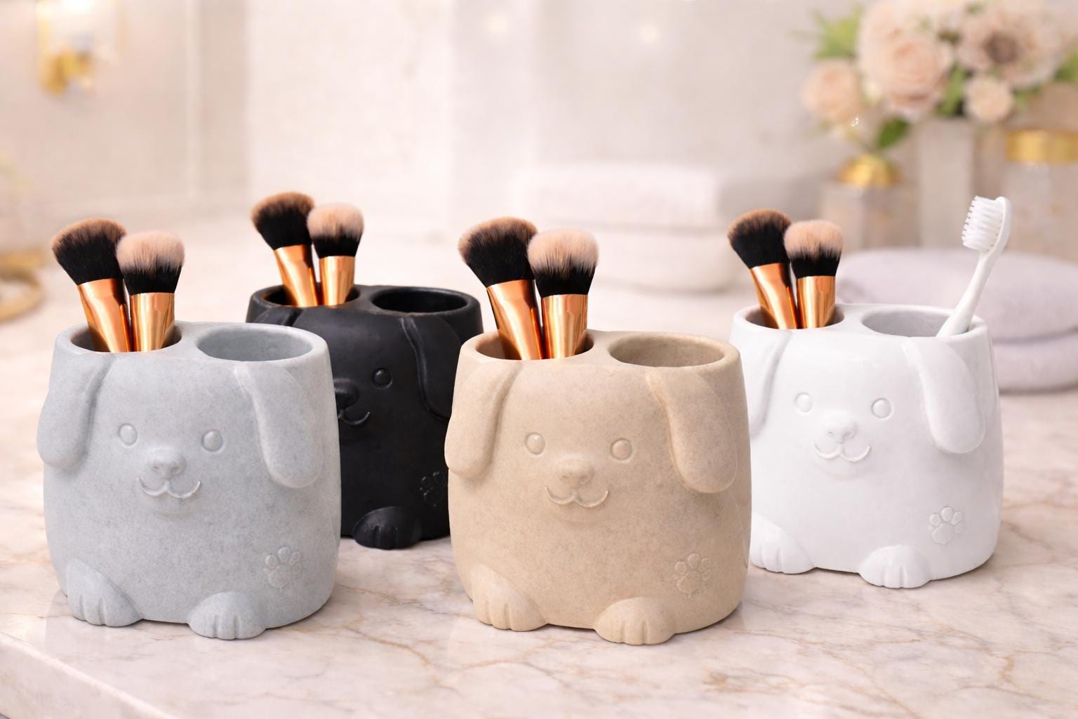 Dog Toothbrush Holder, Cute Bathroom Organizer, Puppy Makeup Brush Cup, Kids Toothpaste Storage, Pet Lover Gift