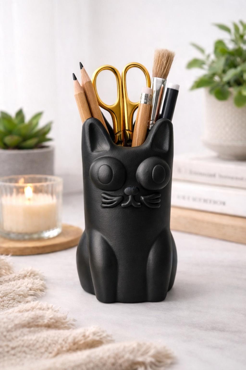 Cat storage pot/ vase - home decor (desk organizer)