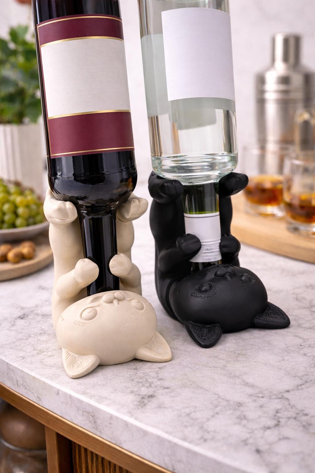 Wine and alcohol bottle holder - cat lovers, coquette dome decor for kitchen, dinner, garden