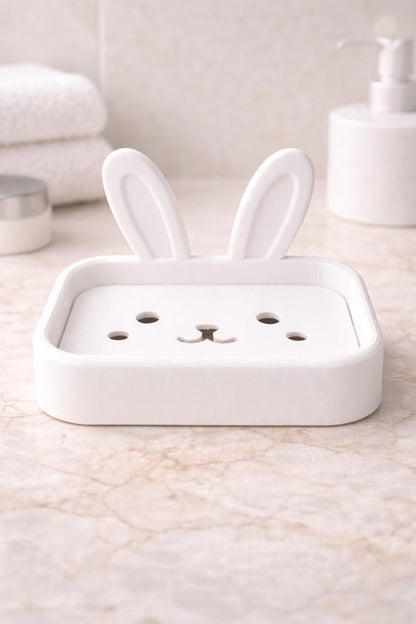 Bunny Soap Dish Holder – Marble Effect Rabbit Soap Dish | Minimalist Bathroom Sink Decor | Cute Modern Soap Tray | 3D Printed | PLA