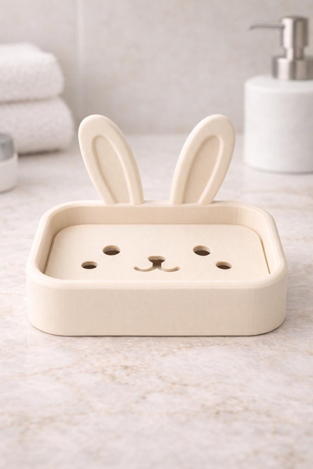 Bunny Soap Dish Holder – Marble Effect Rabbit Soap Dish | Minimalist Bathroom Sink Decor | Cute Modern Soap Tray | 3D Printed | PLA