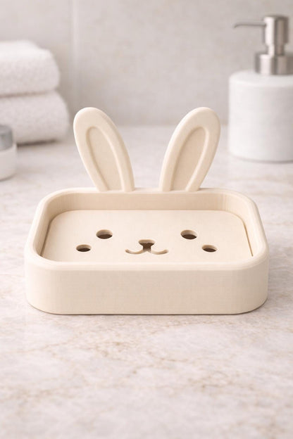 Bunny Soap Dish Holder – Marble Effect Rabbit Soap Dish | Minimalist Bathroom Sink Decor | Cute Modern Soap Tray | 3D Printed | PLA