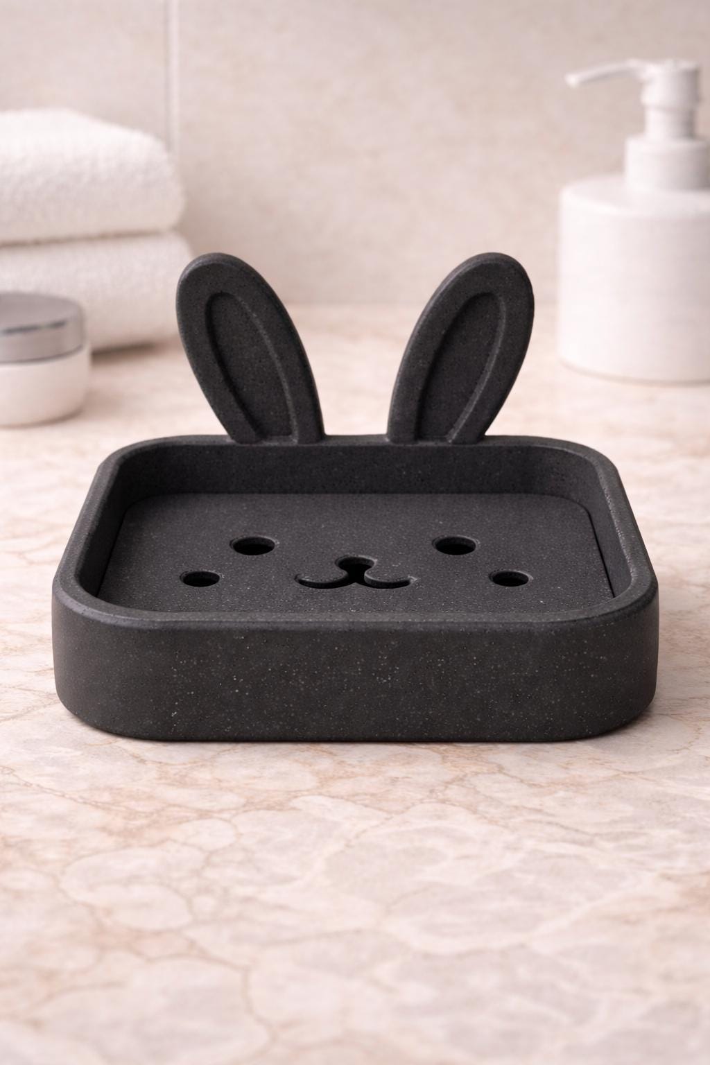 Bunny Soap Dish Holder – Marble Effect Rabbit Soap Dish | Minimalist Bathroom Sink Decor | Cute Modern Soap Tray | 3D Printed | PLA