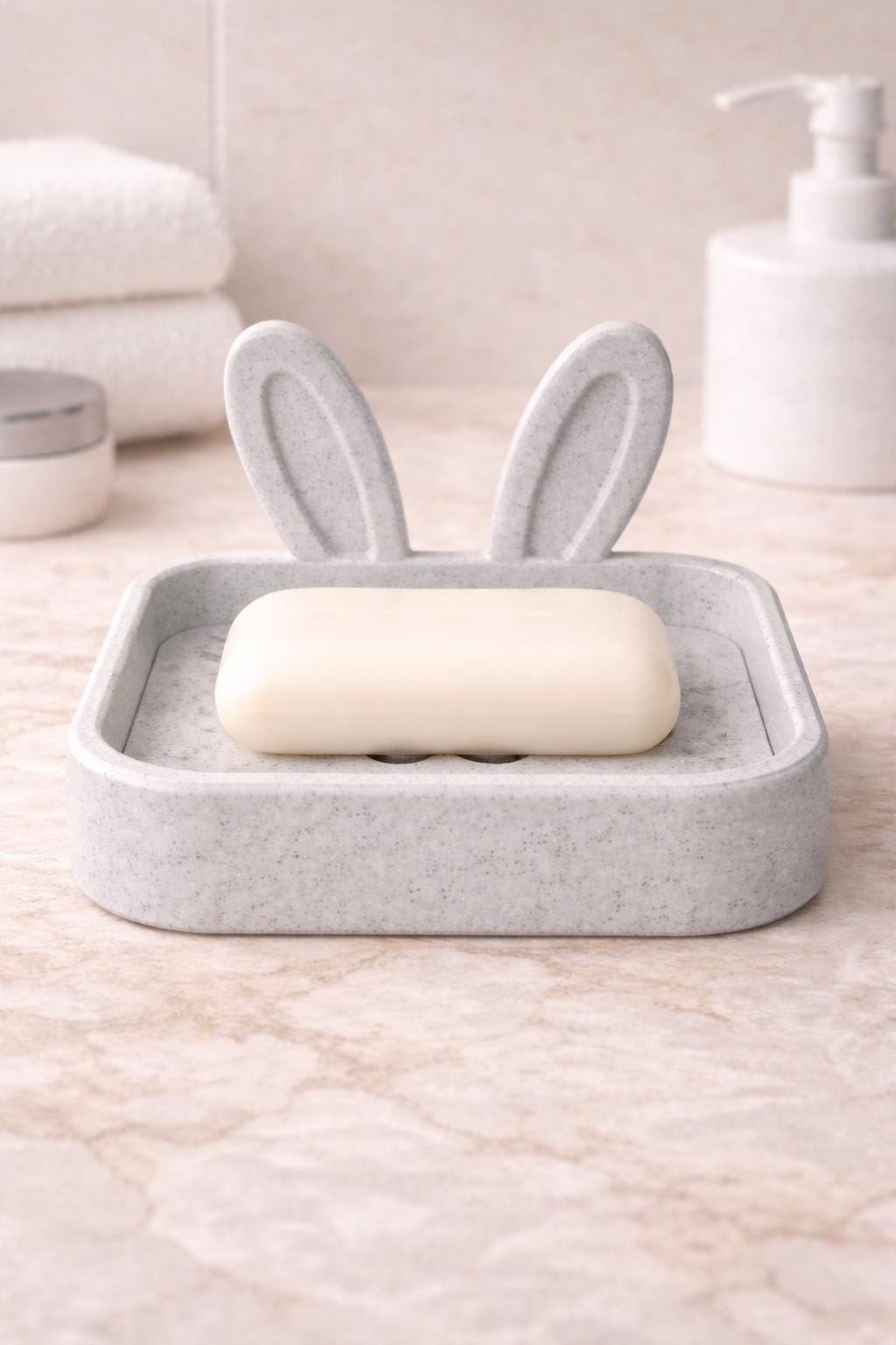 Bunny Soap Dish Holder – Marble Effect Rabbit Soap Dish | Minimalist Bathroom Sink Decor | Cute Modern Soap Tray | 3D Printed | PLA