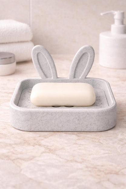 Bunny Soap Dish Holder – Marble Effect Rabbit Soap Dish | Minimalist Bathroom Sink Decor | Cute Modern Soap Tray | 3D Printed | PLA
