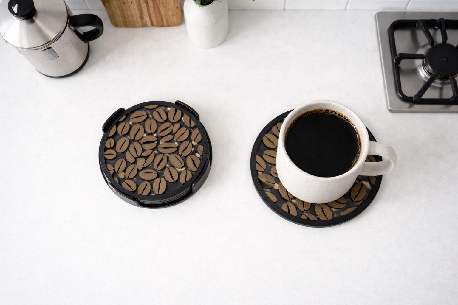 Coffee Bean Coaster Set, Modern Drink Mat, Kitchen Decor, Gift for Coffee Lover, Cup Mug Stand, Minimalist Table Accessory