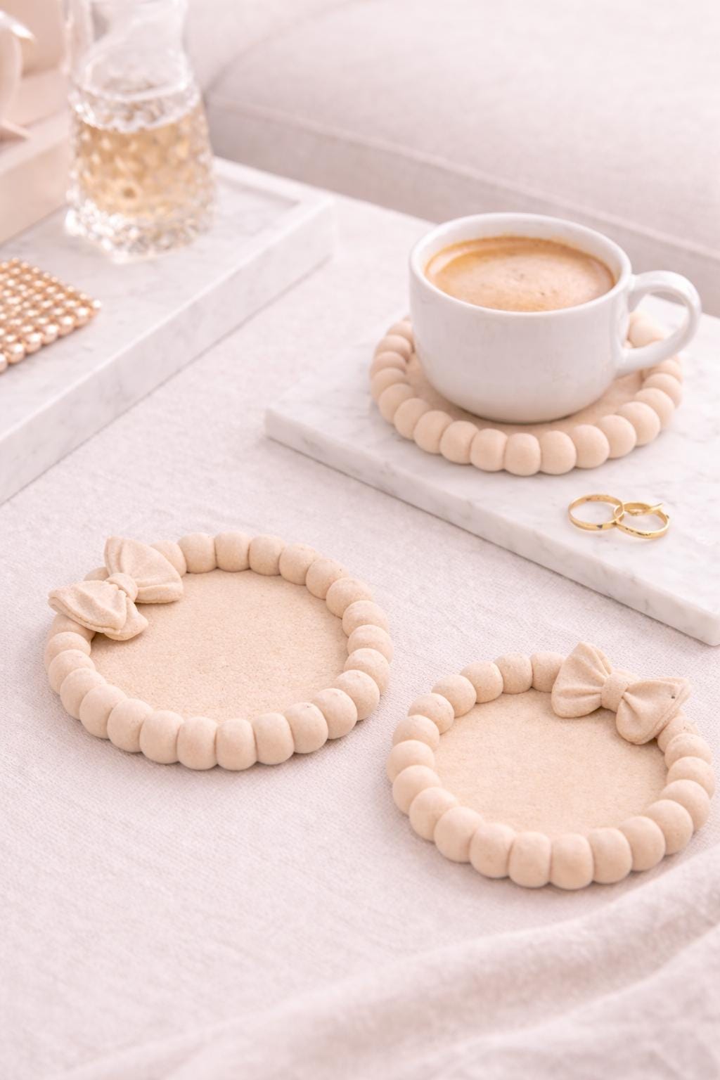 Coaster Set with Bow | Decorative Coffee Coasters | Elegant Drink Coaster Set | Housewarming Gift Decor