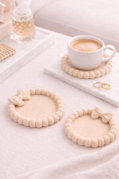 Coaster Set with Bow | Decorative Coffee Coasters | Elegant Drink Coaster Set | Housewarming Gift Decor