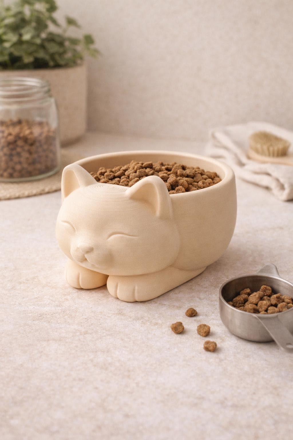 Cat Food Bowl | Cute Kitty Pet Feeder | Raised Dish for Dry Food | Modern Minimal Design