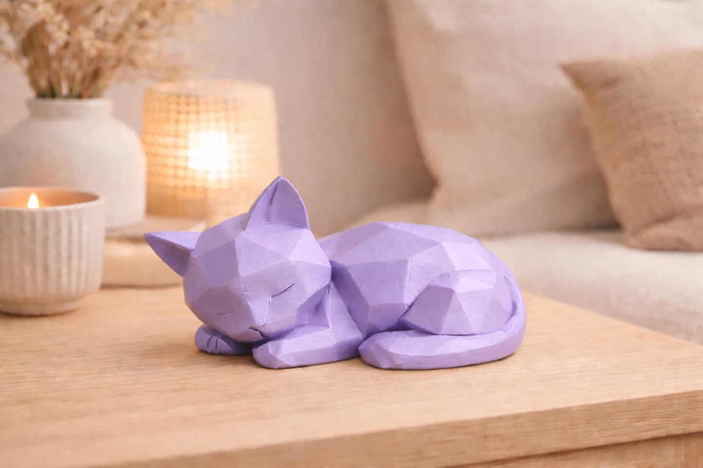 Sleeping Cat Decor Set: Modern Low Poly Cat Figurine | Cat Lover Gift | Mother’s Day, Housewarming & Women’s Day Present