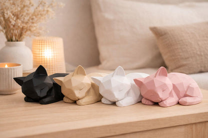Sleeping Cat Decor Set: Modern Low Poly Cat Figurine | Cat Lover Gift | Mother’s Day, Housewarming & Women’s Day Present