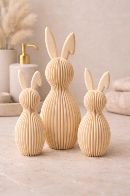Ribbed Easter Bunny with Folded Ears | Minimalist Easter Decor | Modern Neutral Rabbit Figure and Sets | Easter & Housewarming Gift