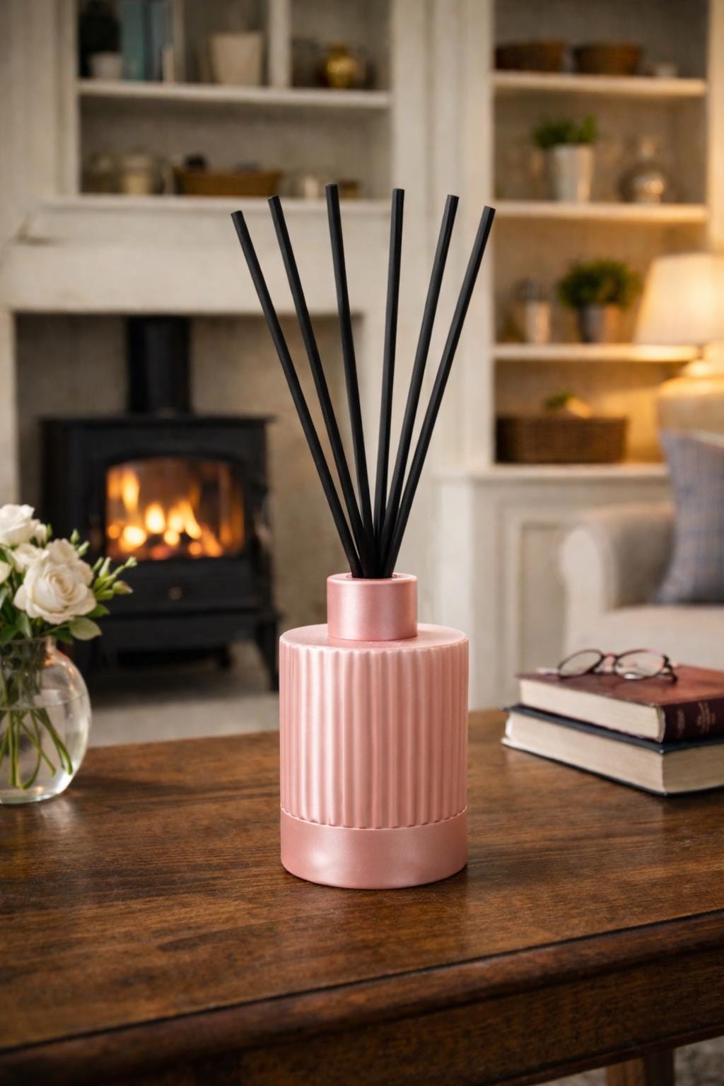 Reed Diffuser: Modern Ribbed Aroma Diffuser | Minimalist Home Fragrance Holder | Neutral Living Room Decor Decor | Housewarming Gift