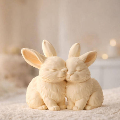 Bunny Couple Sculpture | Romantic Rabbit Decor | Minimalist Easter Ornament | Cute Nursery Shelf Art | Wedding or Anniversary Gift