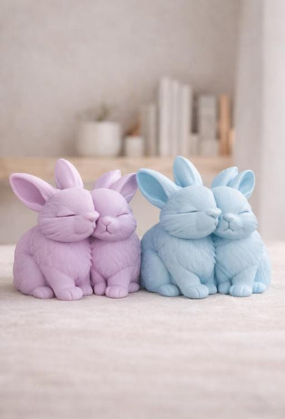 Bunny Couple Sculpture | Romantic Rabbit Decor | Minimalist Easter Ornament | Cute Nursery Shelf Art | Wedding or Anniversary Gift