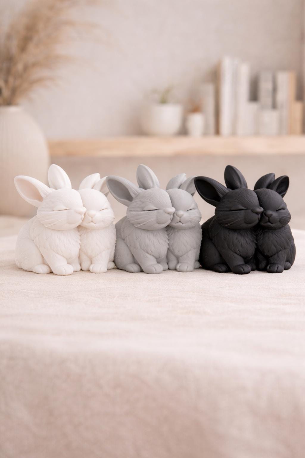Bunny Couple Sculpture | Romantic Rabbit Decor | Minimalist Easter Ornament | Cute Nursery Shelf Art | Wedding or Anniversary Gift
