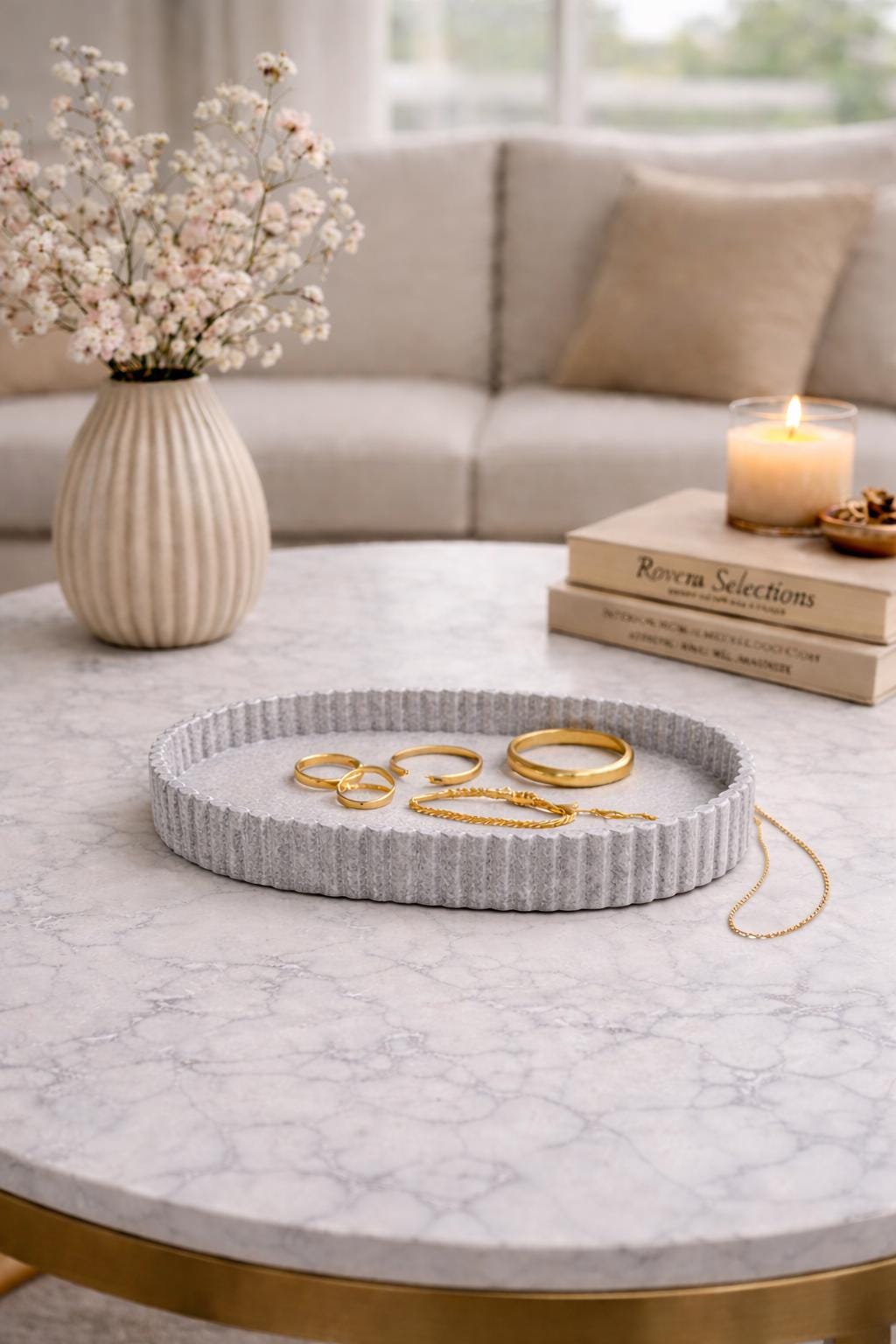 Oval Jewellery Tray | Ribbed Catchall Tray | Oval Jewelry Tray for Rings & Necklace | Minimalist Vanity Tray | Decorative Home Decor | PLA