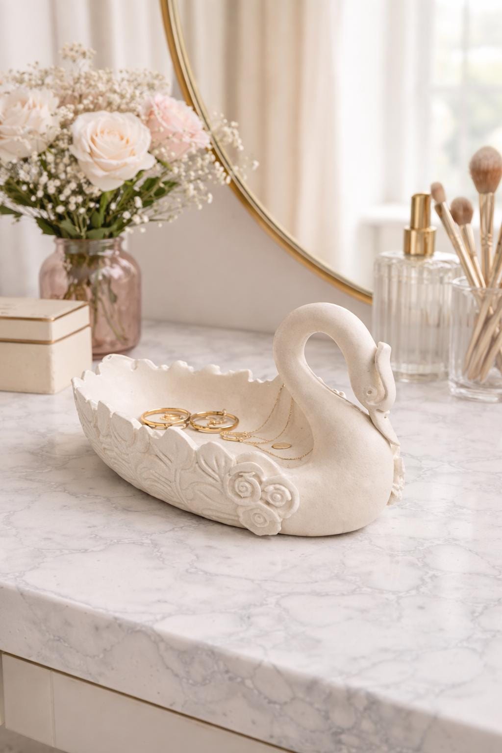 Swan Jewellery Dish | Mother’s Day Gift | Women’s Day Present | Decorative Catch All Tray | Elegant Ring Holder | Romantic Home Decor