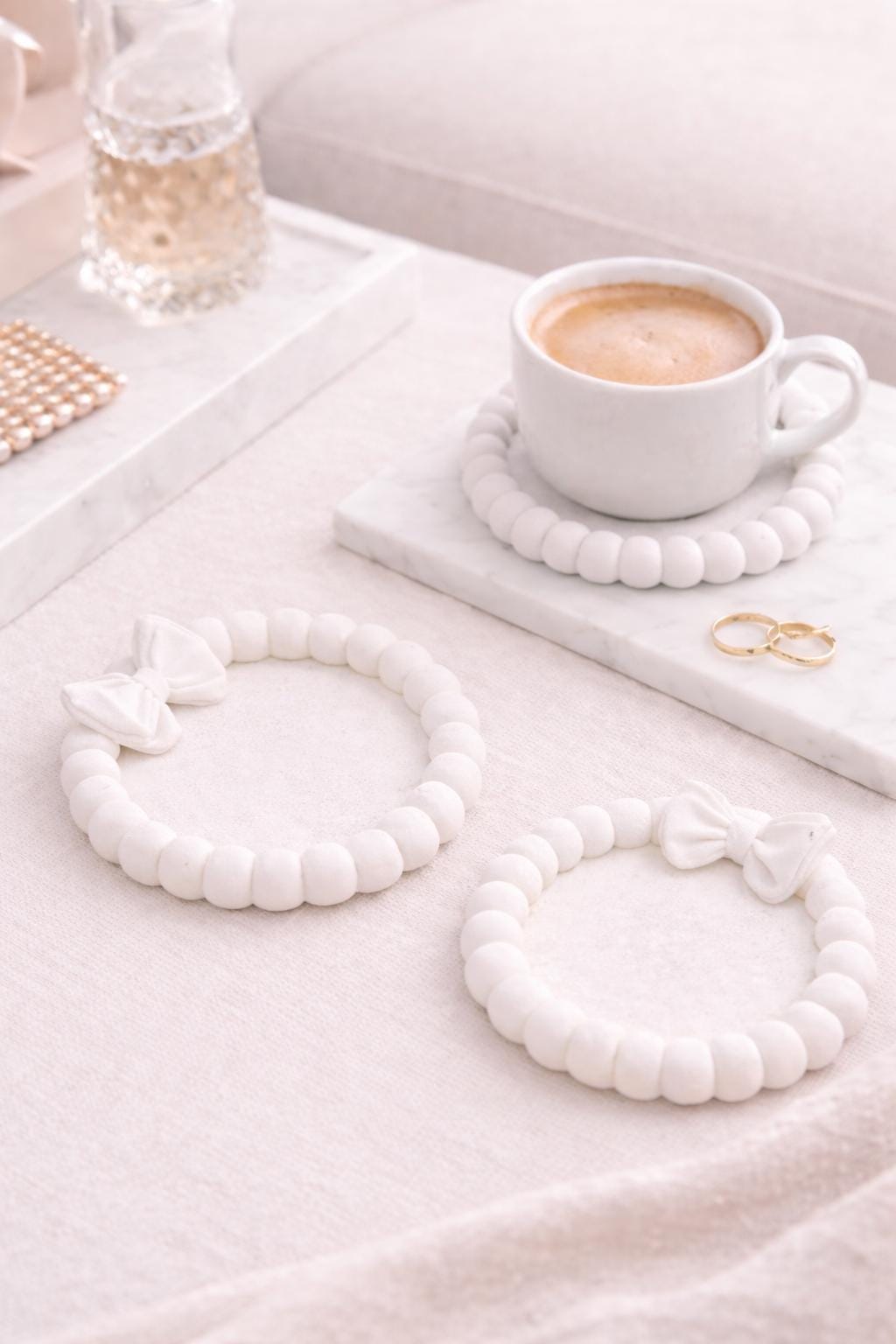 Coaster Set with Bow | Decorative Coffee Coasters | Elegant Drink Coaster Set | Housewarming Gift Decor