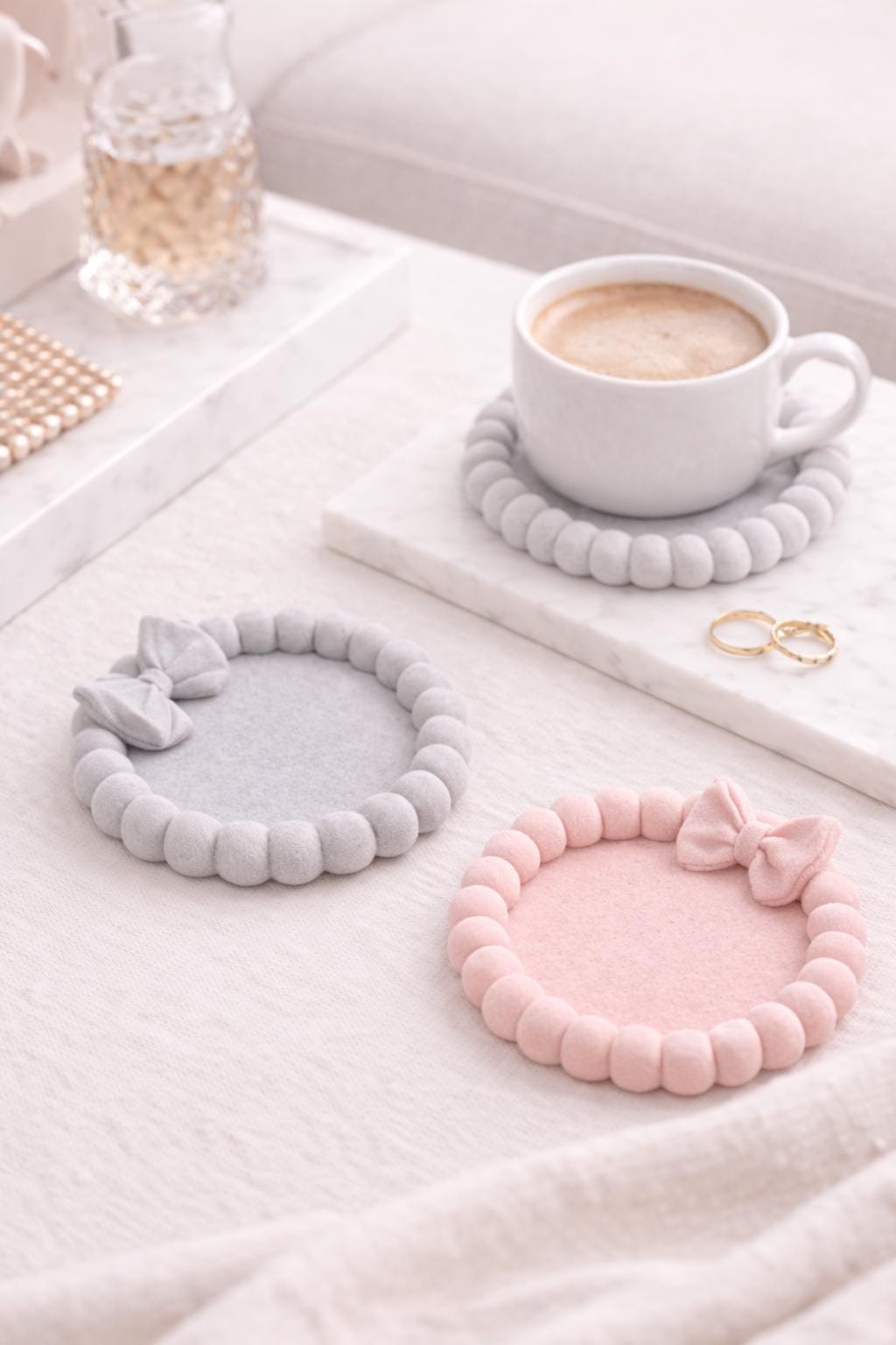 Coaster Set with Bow | Decorative Coffee Coasters | Elegant Drink Coaster Set | Housewarming Gift Decor